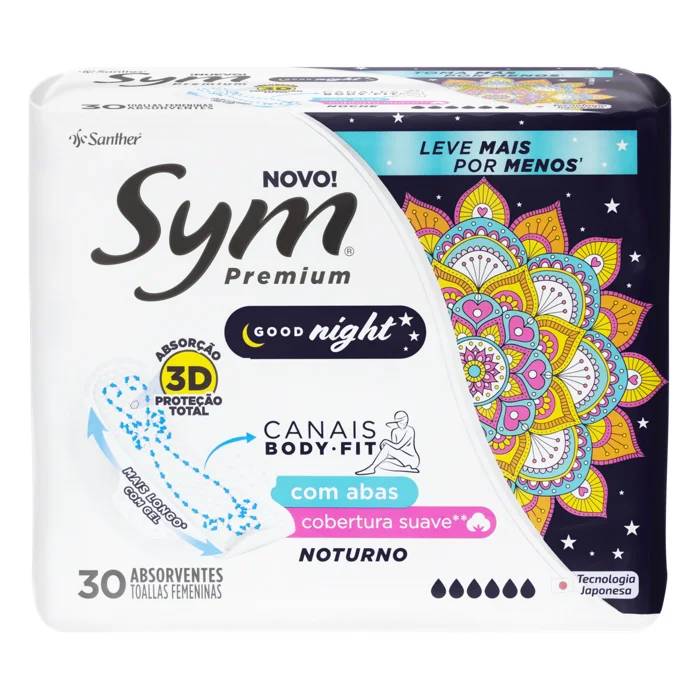 Absorvente Sym Noturno Suave com Abas 30 Unidades